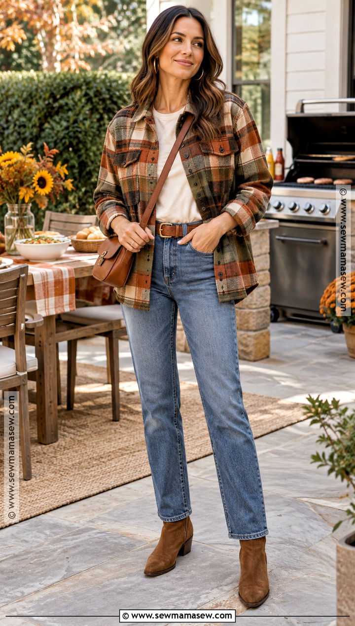 Plaid Shacket Fall Cookout Outfit - 20 Fall Cookout Outfit Ideas