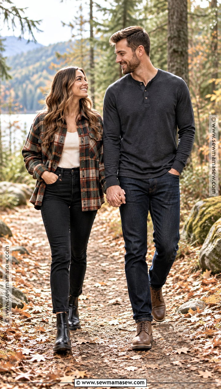 Plaid Shacket Fall Engagement Photo Outfit - 25 fall engagement photo outfit ideas
