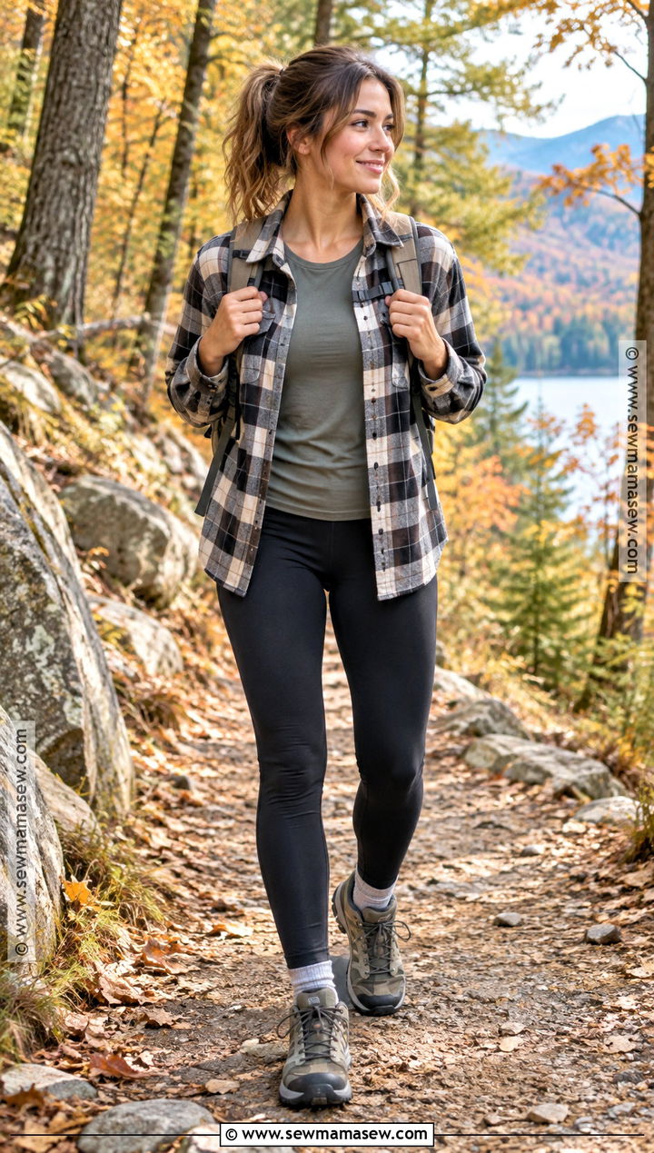 Plaid Shacket Fall Hiking Outfit - 25 fall hiking outfits for women