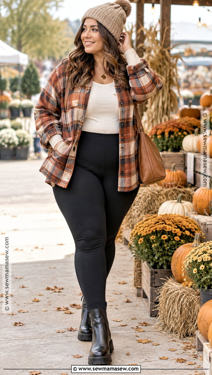 Plaid Shacket Fall Leggings Outfit - 15 Fall Leggings And Lattes