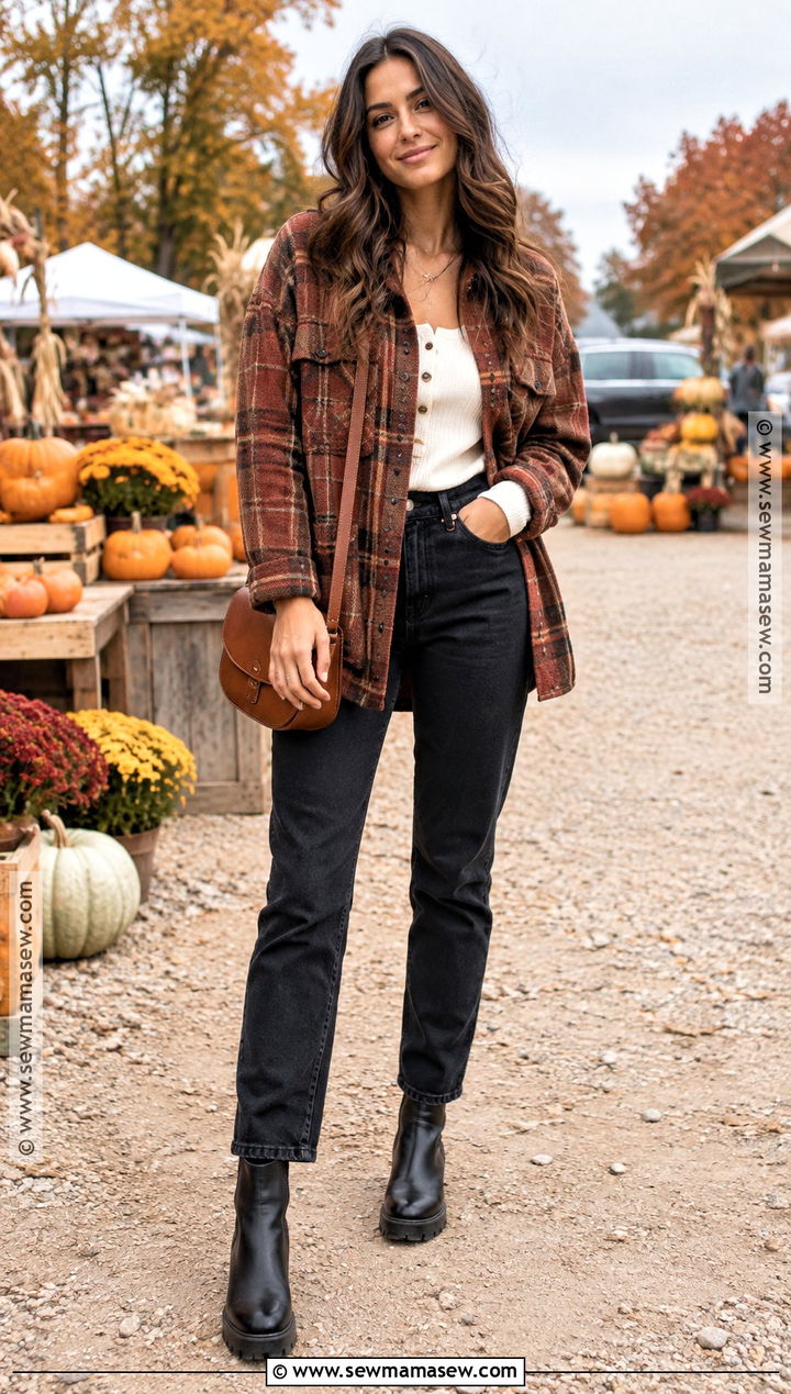 Plaid Shacket Fall Outfit - 15 warm cozy fall outfits