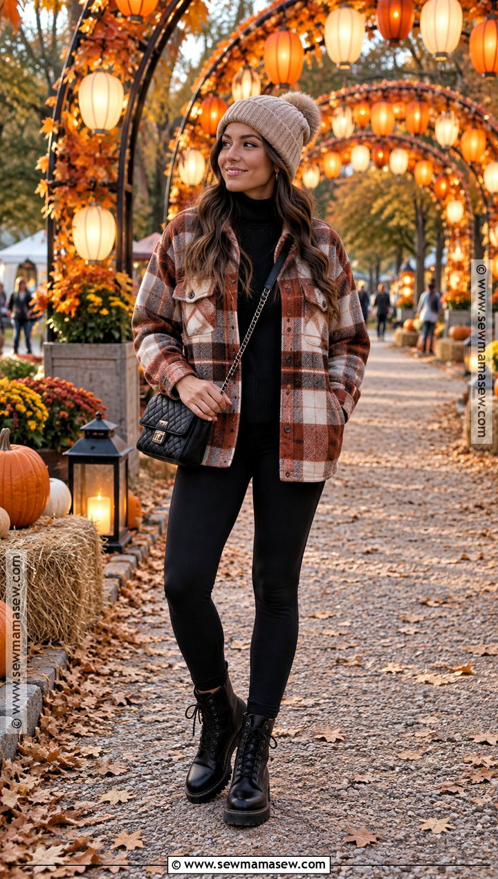 Plaid Shacket Lantern Festival Outfit With Leggings - 15 Lantern Festival Outfit Fall Ideas