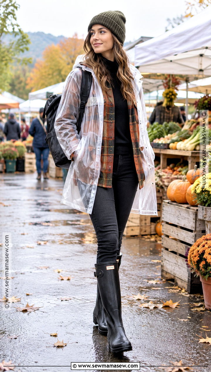 Plaid Shacket Turtleneck And Rain Boots Outfit - 25 autumn rainy day outfit ideas