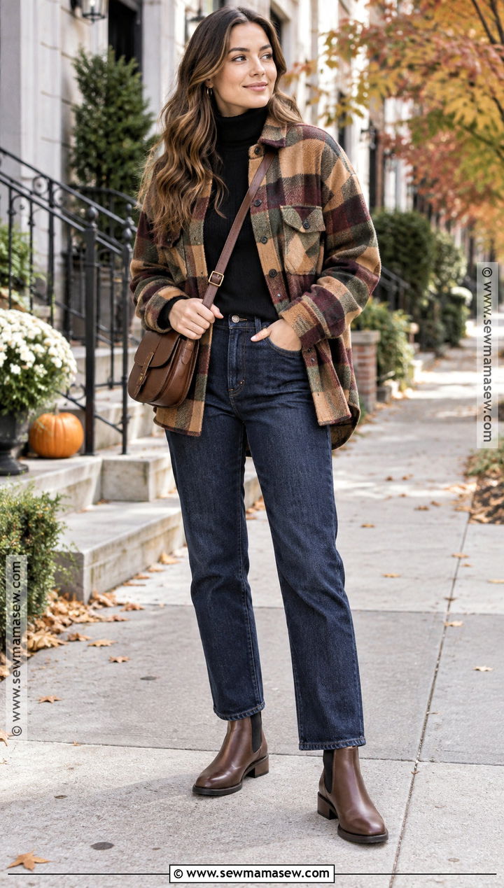 Plaid Shacket With A Turtleneck And Jeans - 15 Everyday Outfits Fall 2026