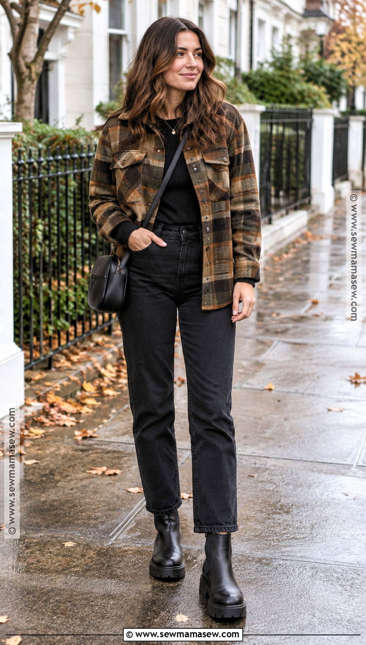 Plaid Shacket With Black Jeans And Chelsea Boots - 15 fall street style ideas for women