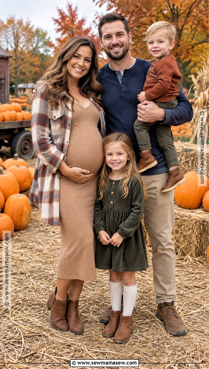 Plaid Shacket With Fitted Maternity Dress - 15 fall family maternity pictures outfits
