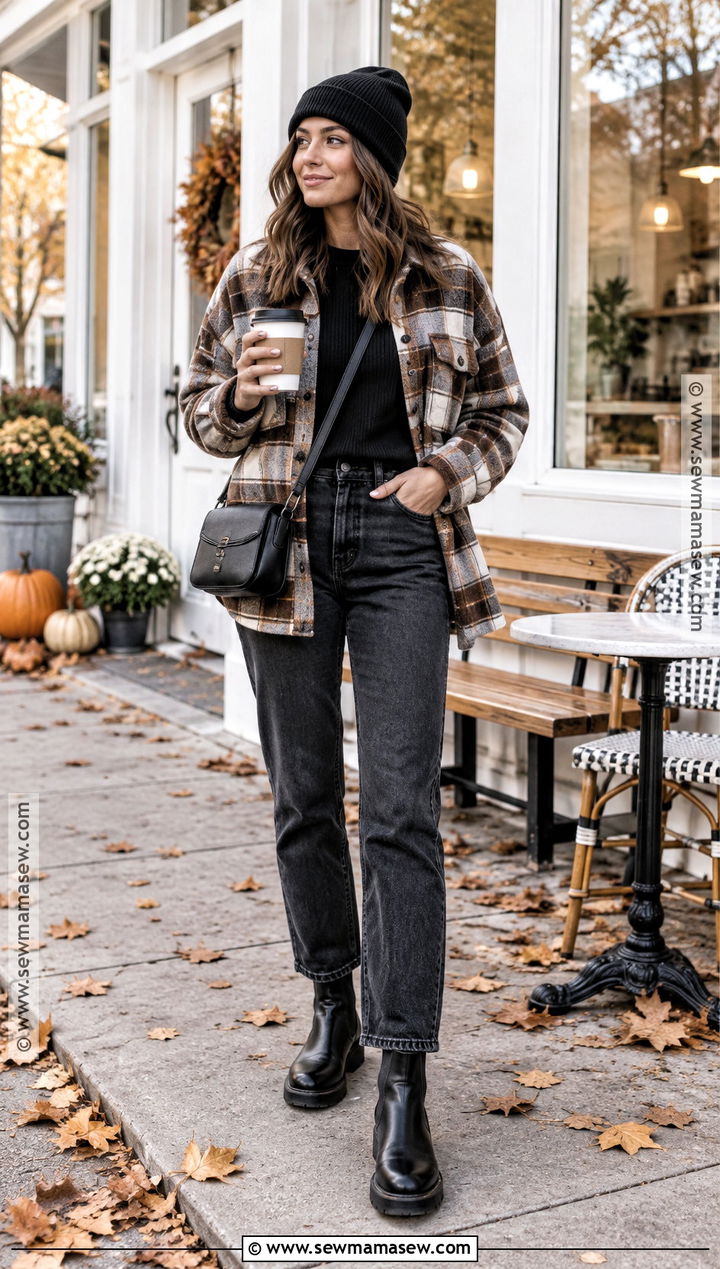 Plaid Shacket With Jeans And Chelsea Boots - 15 Warm November Outfits