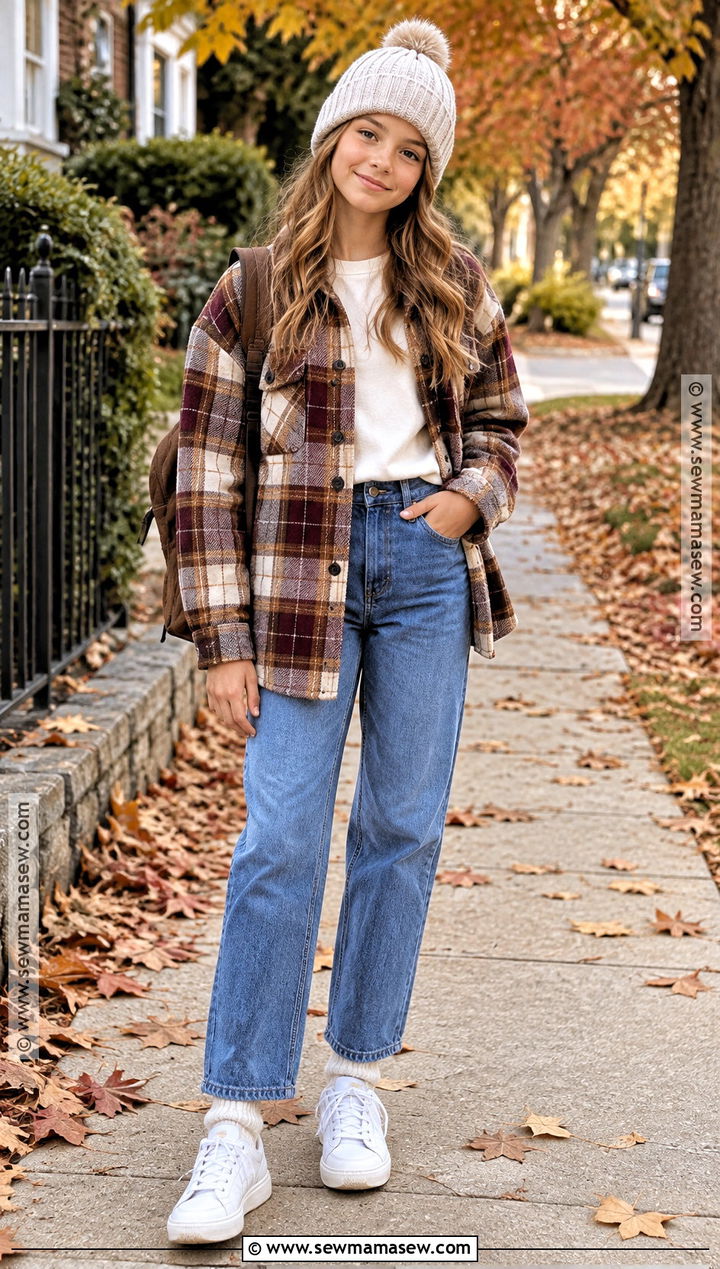 Plaid Shacket With Jeans Fall Outfit - 15 fall clothes for girls