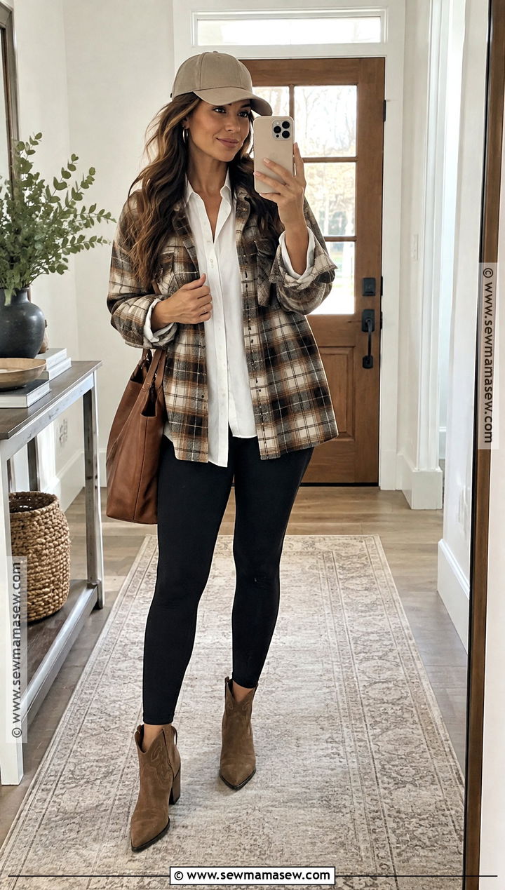 Plaid Shacket With Leggings And Ankle Cowboy Boots - 15 cowboy boots outfit fall 2026