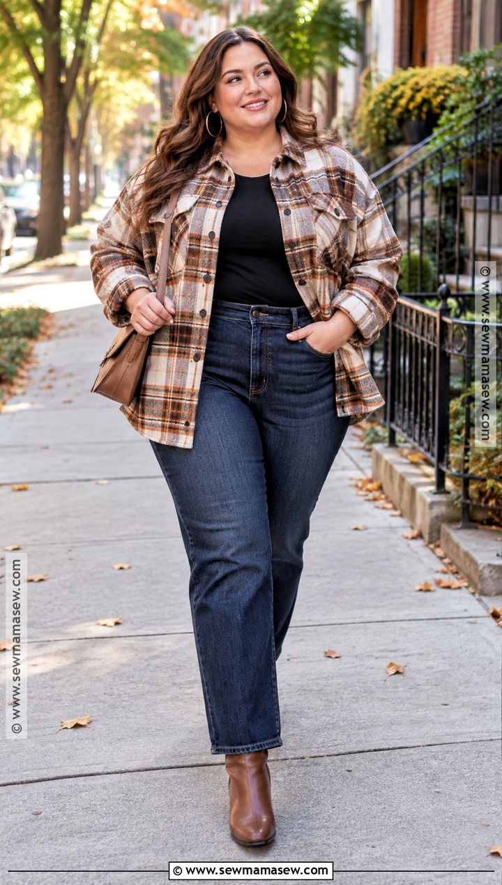 Plaid Shacket With Straight Leg Jeans - 15 lane bryant fall jackets