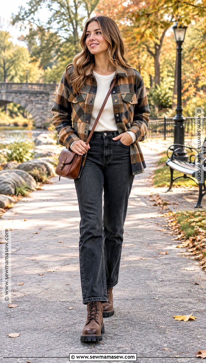Plaid Shacket With Thermal Top And Straight Leg Jeans - 15 capsule wardrobe fall winter ideas 2026