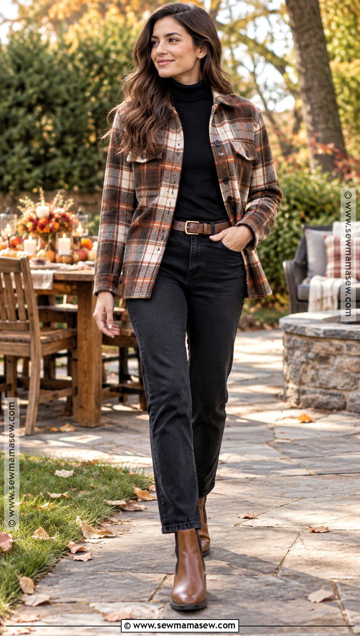 Plaid Shacket and Black Jeans Thanksgiving Outfit - 25 thanksgiving day outfits for women