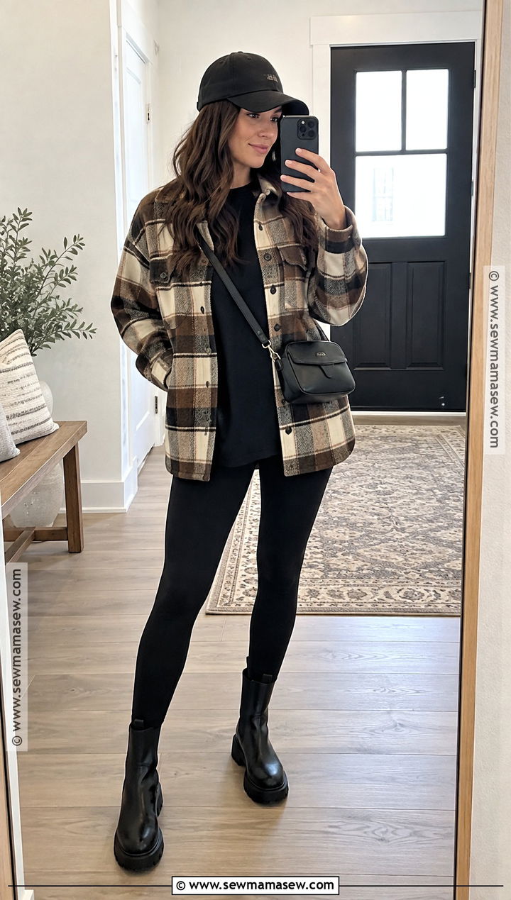 Plaid Shacket and Black Leggings Fall Outfit - 25 Fall Season Outfits