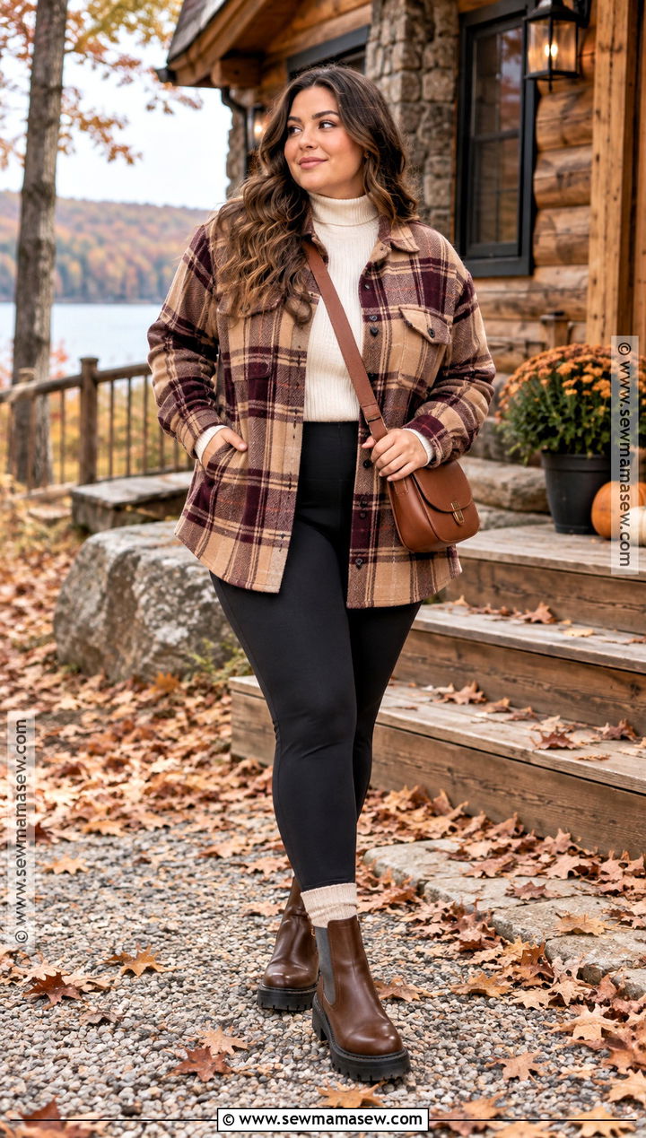 Plaid Shacket and Black Leggings Fall Photoshoot - 15 Cute Fall Outfits Photoshoot