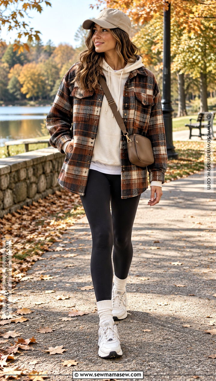 Plaid Shacket and Leggings Fall Outfit - 15 fall layering outfits 2026