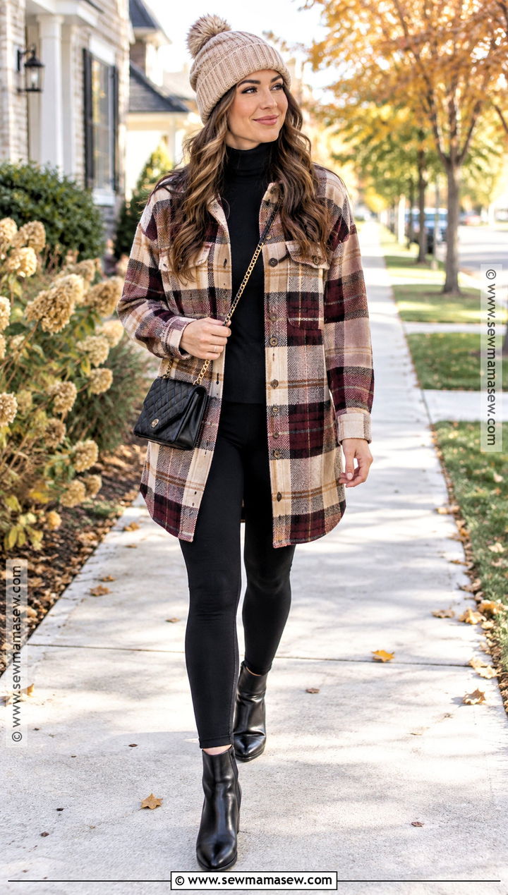 Plaid Shacket and Leggings Fall Outfit - 15 fall outfit ideas for women 2026