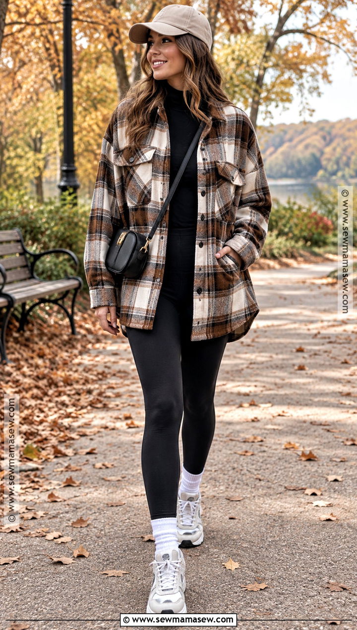 Plaid Shacket and Leggings Fall Street Outfit - 15 Fall Street Outfits for Women