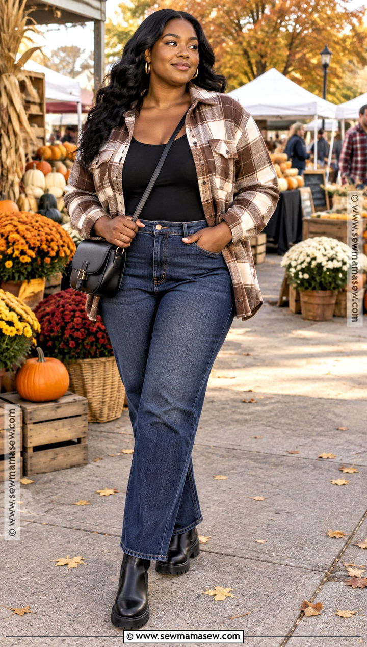 Plaid Shacket and Straight Leg Jeans Fall Outfit - 25 casual fall outfits for black women