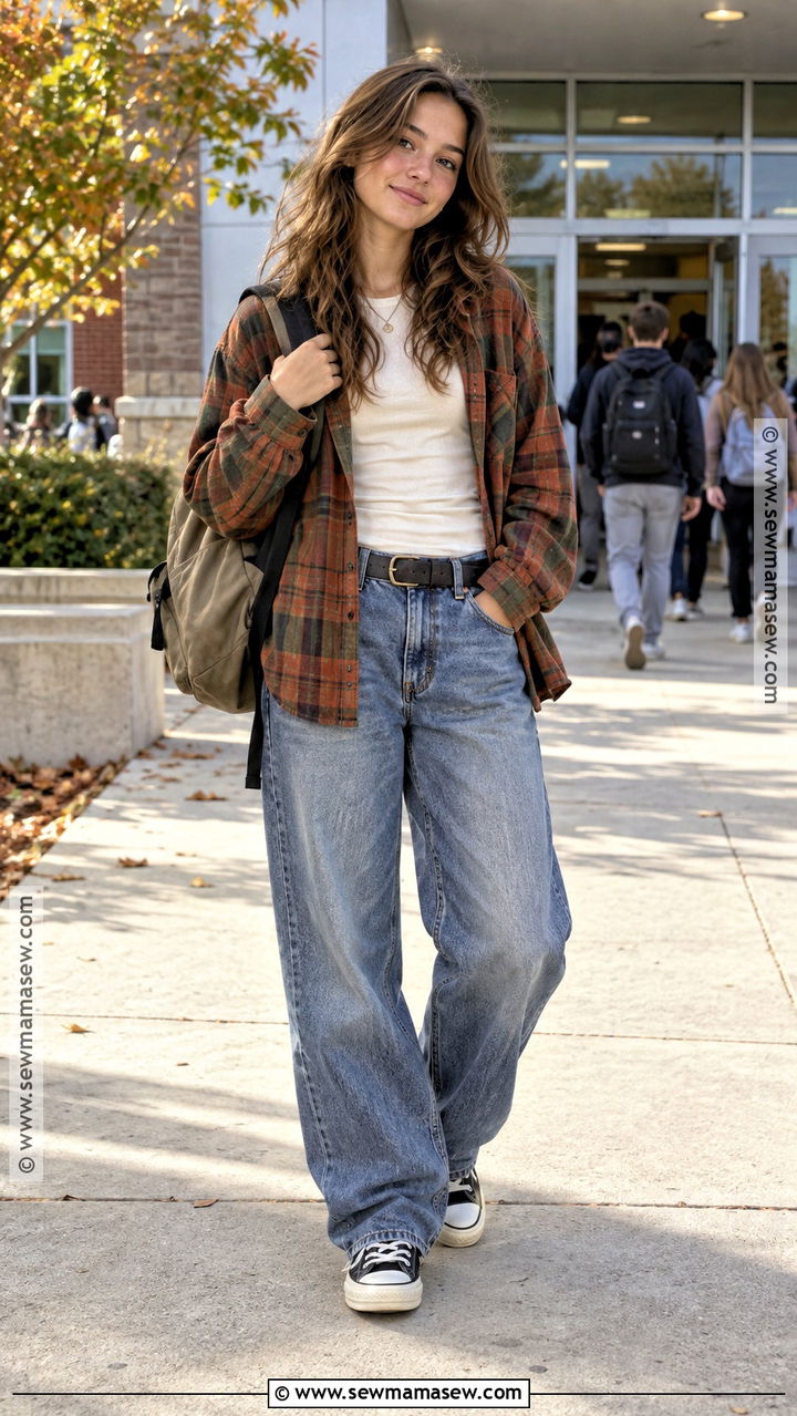 Plaid Shirt And Baggy Jeans High School Outfit - 20 fall outfits high school