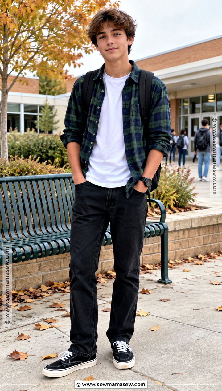 Plaid Shirt And Black Jeans 8th Grade Outfit - 20 back to school outfits 8th grade for girls