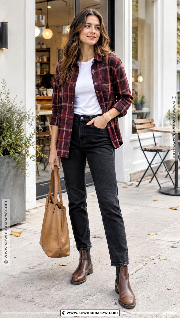 Plaid Shirt And Black Jeans Autumn Outfit - 25 cute autumn outfits
