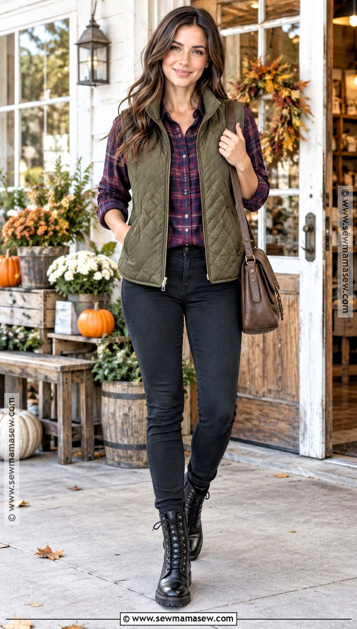Plaid Shirt And Black Jeans Autumn Outfit - 30 outfit ideas autumn