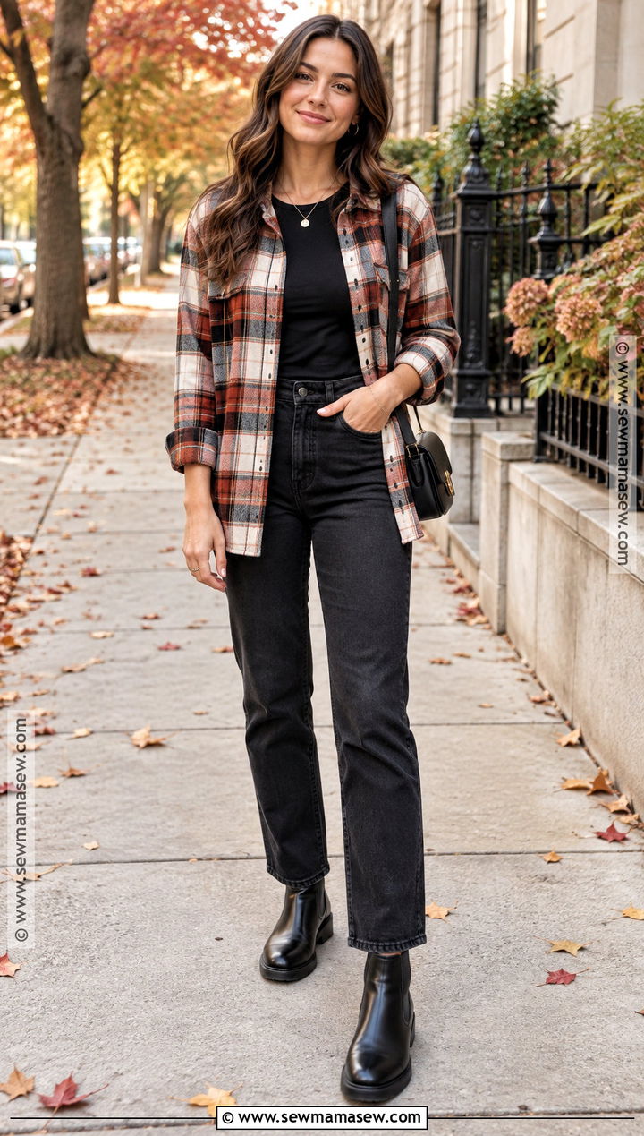 Plaid Shirt And Black Jeans Fall Outfit - 20 simple outfits fall