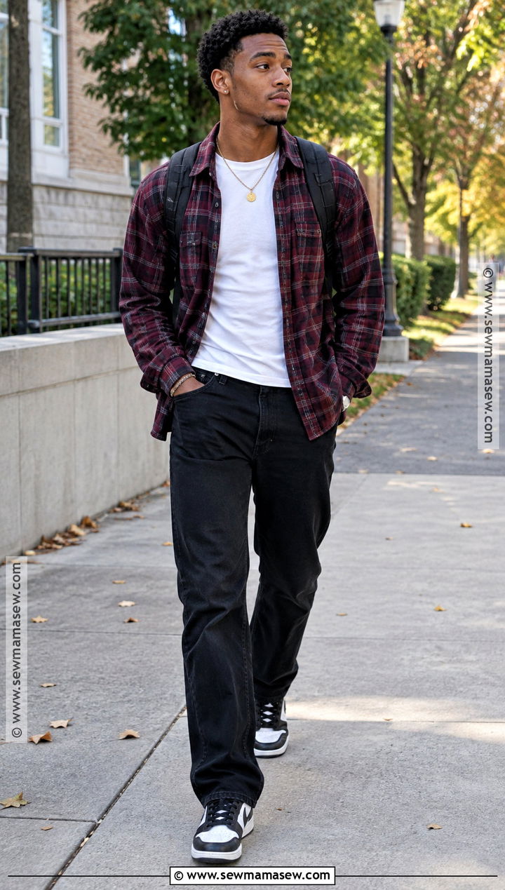 Plaid Shirt And Black Jeans Fall School Outfit - 15 fall school outfits for black women