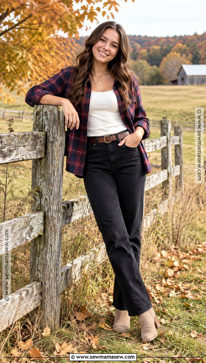 Plaid Shirt And Black Jeans Fall Senior Picture Outfit - 15 fall outfits for senior pictures photo shoot