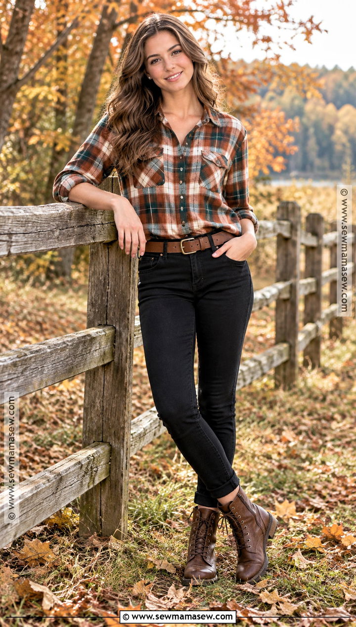 Plaid Shirt And Black Jeans Senior Photo Outfit - 25 senior photo outfits fall