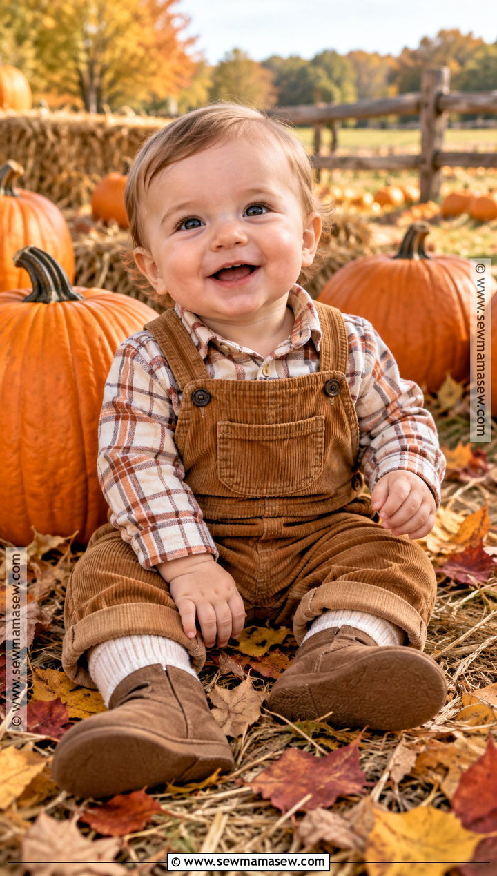 Plaid Shirt And Corduroy Overalls Fall Baby Outfit - 20 fall baby outfits