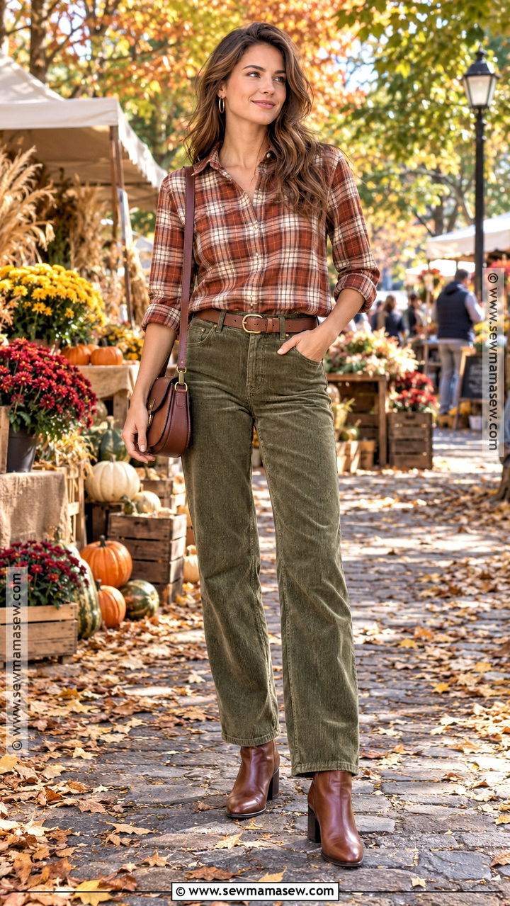 Plaid Shirt And Corduroy Pants Date Night Outfit - 20 casual fall date night outfit ideas