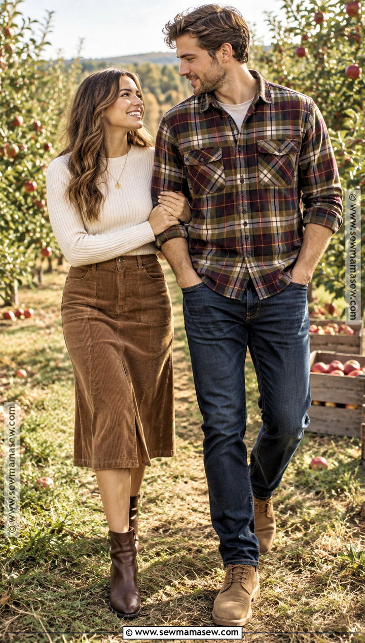 Plaid Shirt And Corduroy Skirt September Couple Outfit - 15 september couple photoshoot outfits