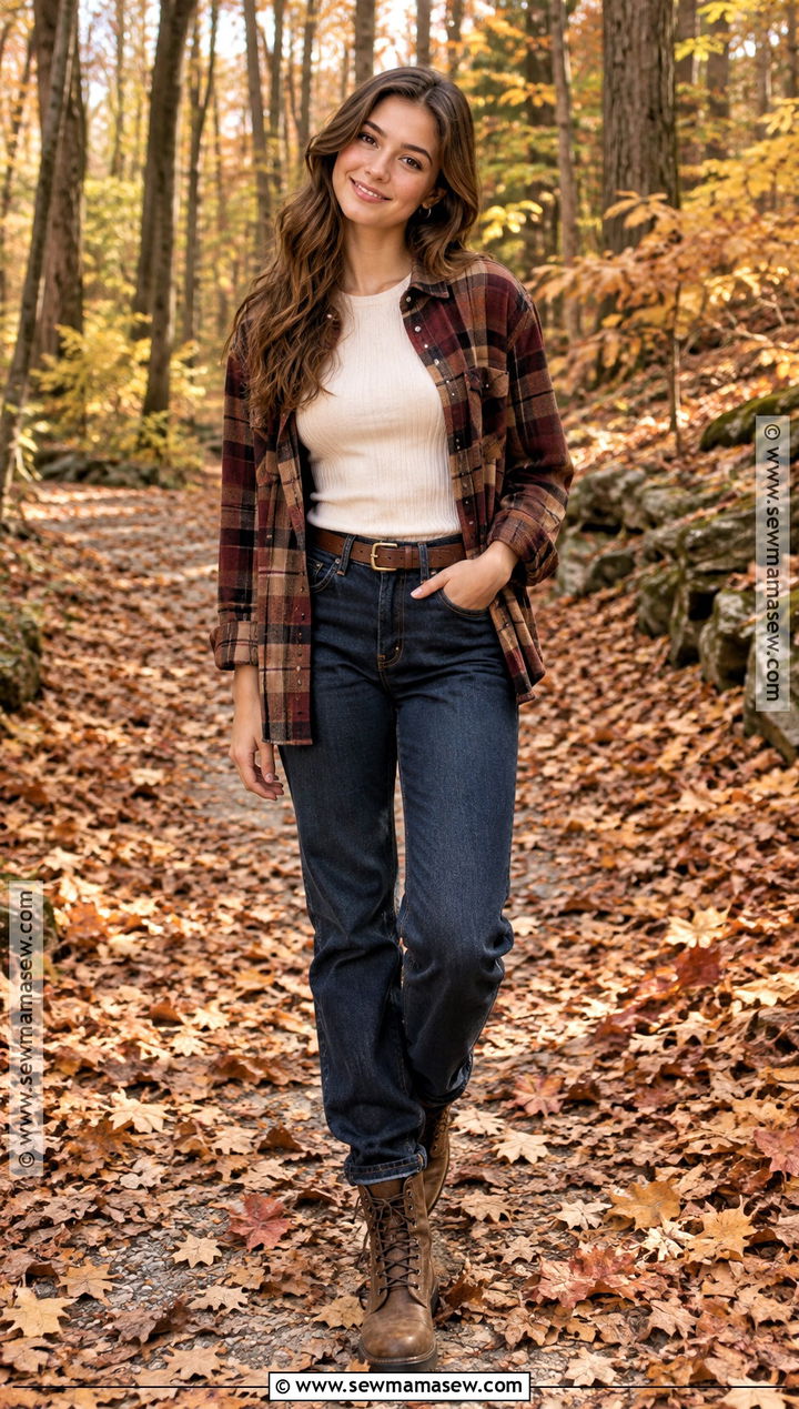 Plaid Shirt And Dark Jeans Outfit - 15 October Senior Pictures Outfits