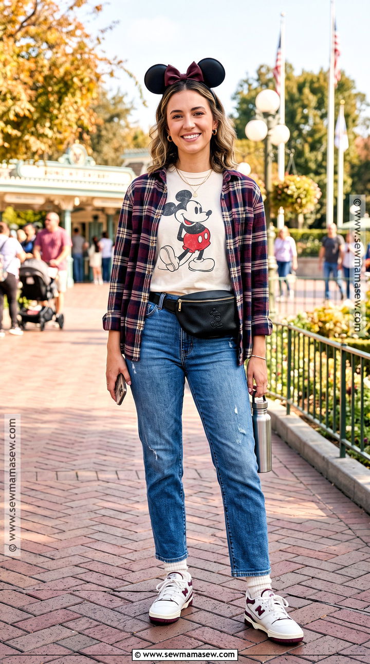 Plaid Shirt And Disney Graphic Tee Outfit - 20 Disney In October Outfits