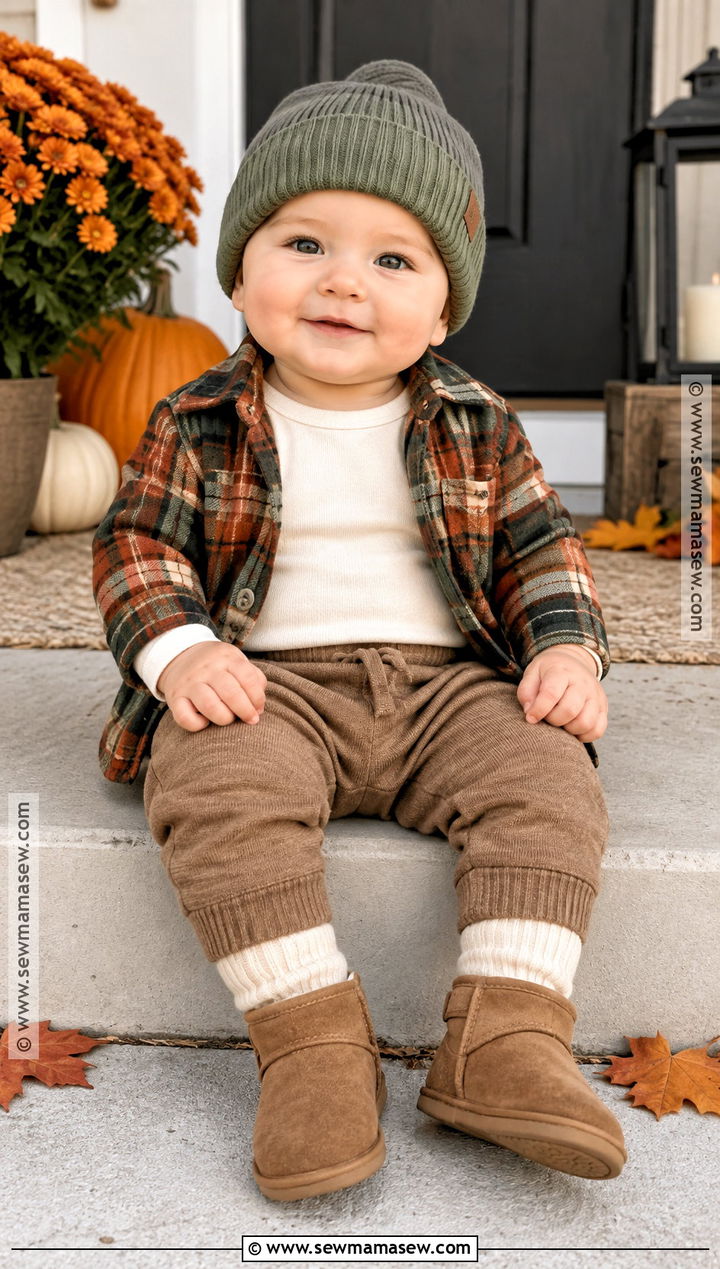 Plaid Shirt And Joggers Fall Baby Outfit - 15 Cozy Fall Baby Outfits