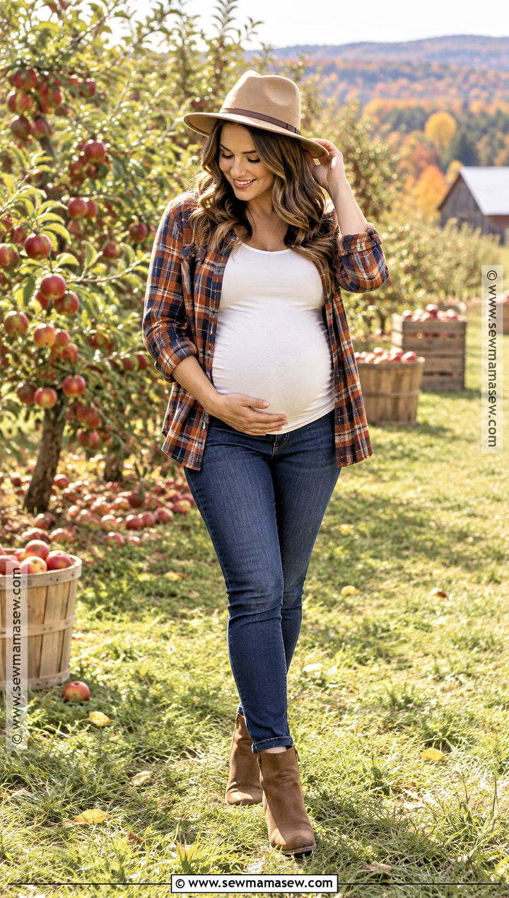 Plaid Shirt And Maternity Jeans Photoshoot - 20 maternity fall outfits photoshoot
