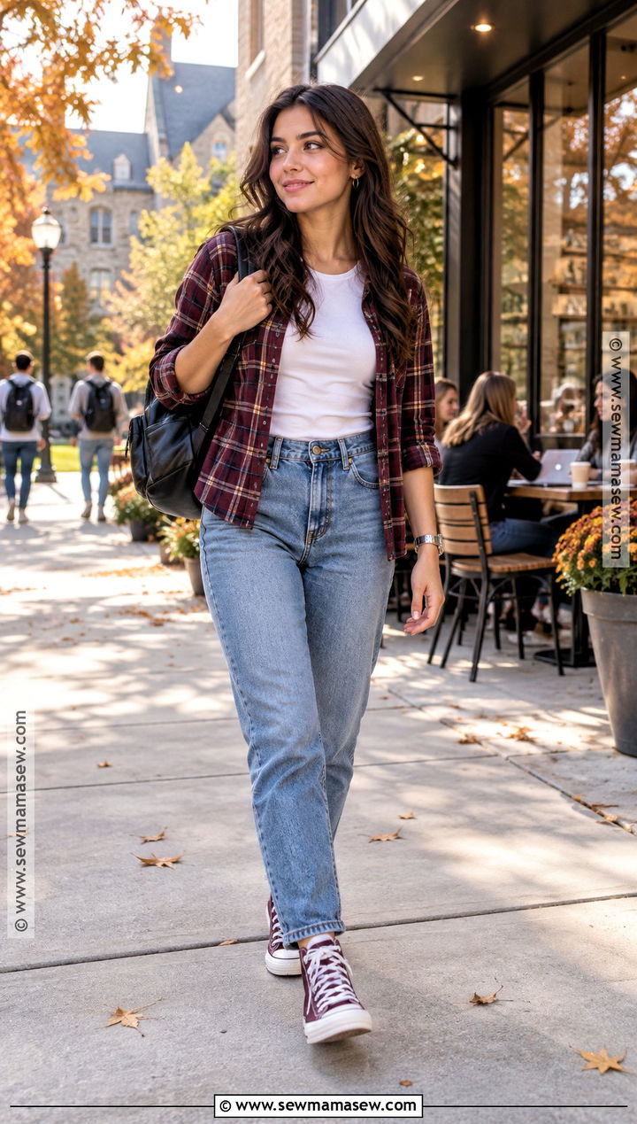 Plaid Shirt And Mom Jeans Back To School Outfit - 15 Pinterest Back To School Outfits