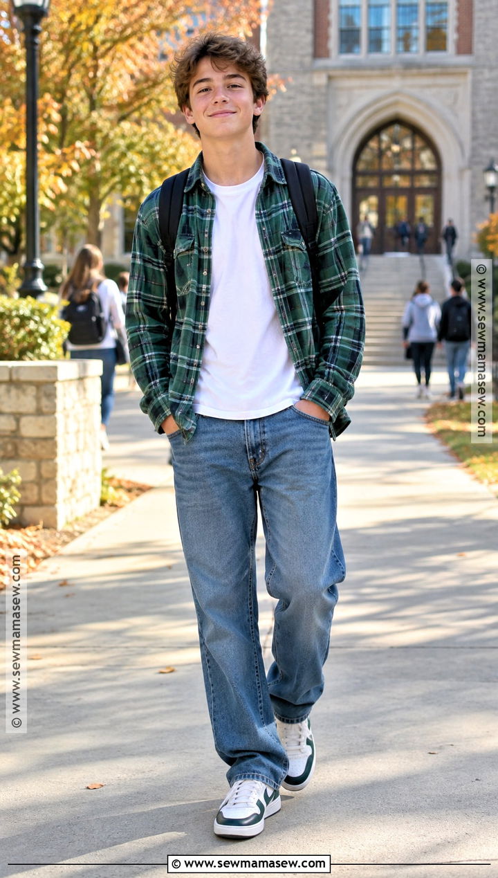 Plaid Shirt And Relaxed Jeans Outfit - 20 cute back to school outfits for 8th
