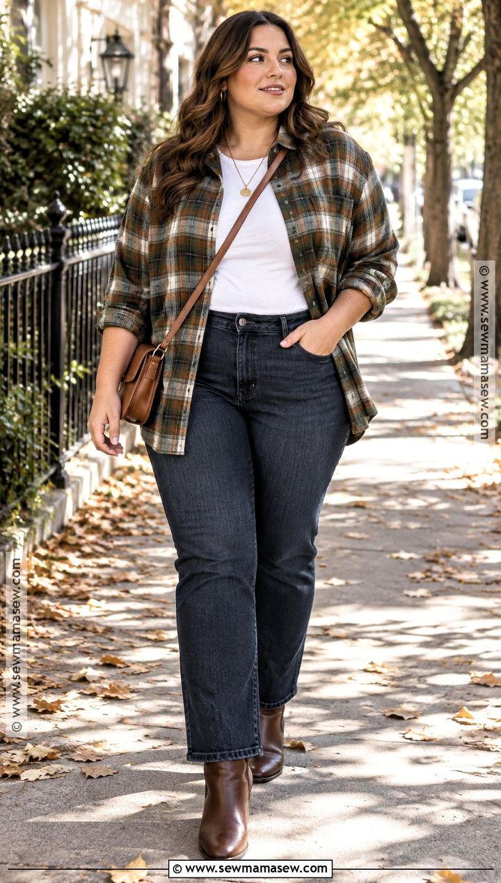 Plaid Shirt And Straight Leg Jeans Fall Outfit - 15 affordable fall fashion trends