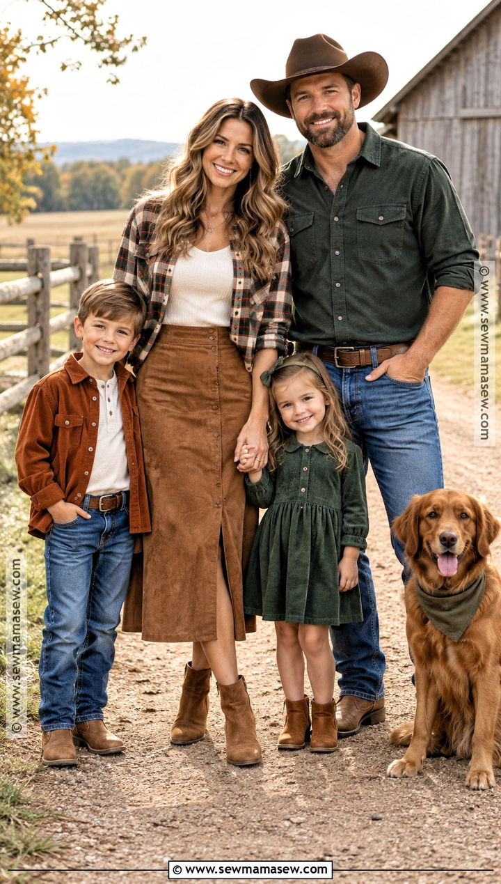 Plaid Shirt And Suede Skirt Western Family Outfit - 20 fall family pictures outfits western