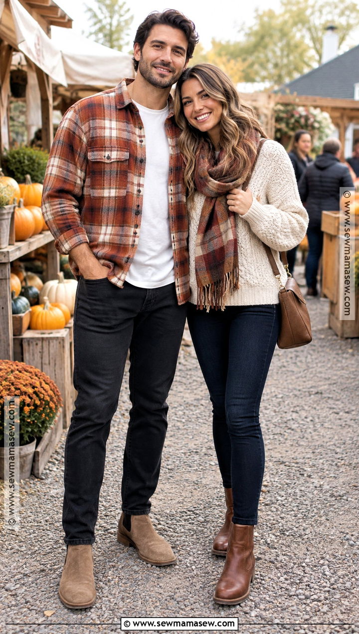 Plaid Shirt Couple Autumn Outfit - 15 couples autumn outfits