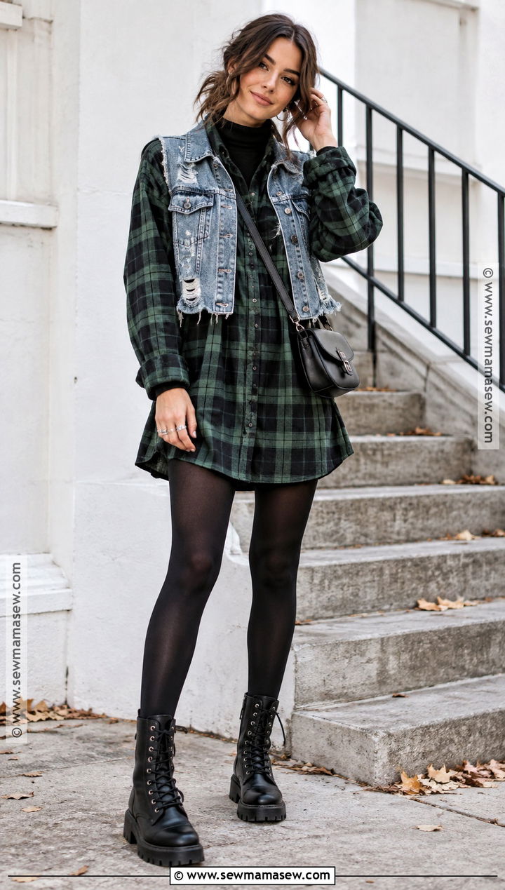 Plaid Shirt Dress Grunge Outfit - 15 casual grunge outfits fall