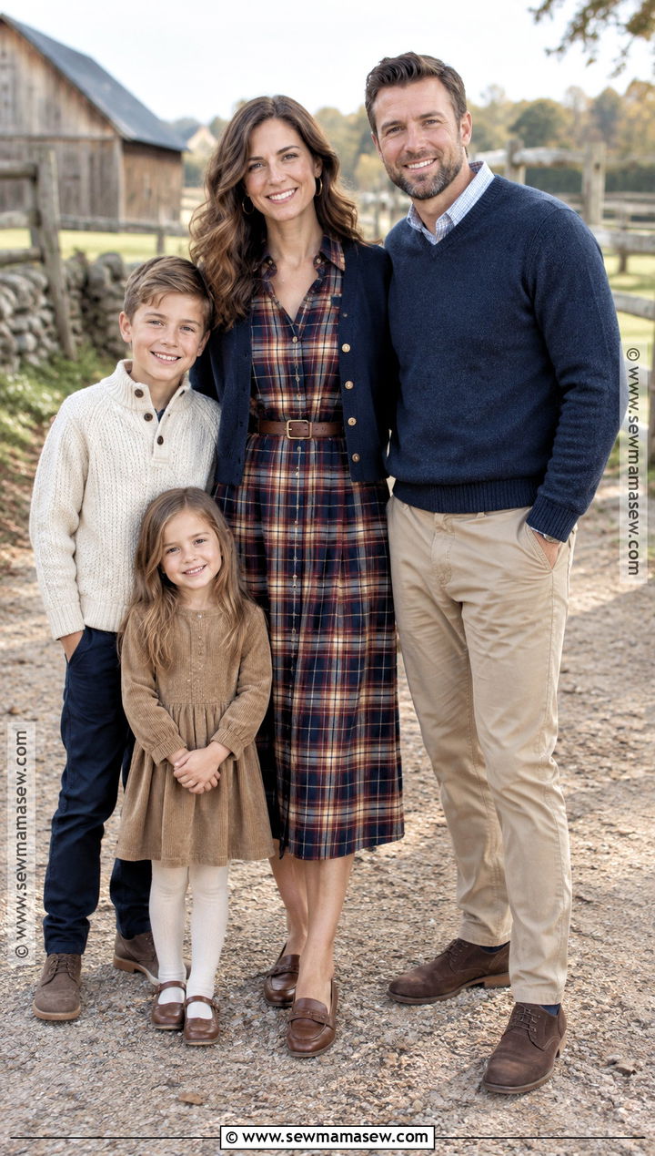 Plaid Shirt Dress With Leather Loafers - 15 fall family picture dress ideas