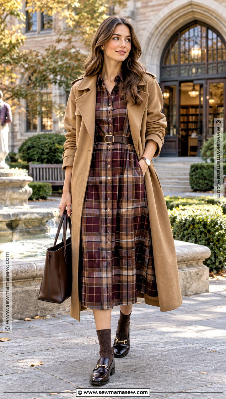 Plaid Shirt Dress With Loafers - 20 Casual Fall Dresses