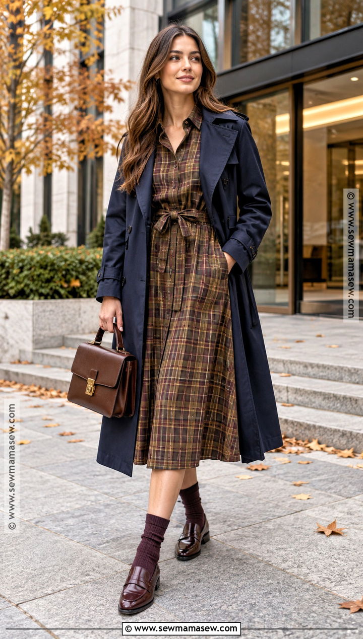 Plaid Shirt Dress With Loafers - 25 autumn dresses