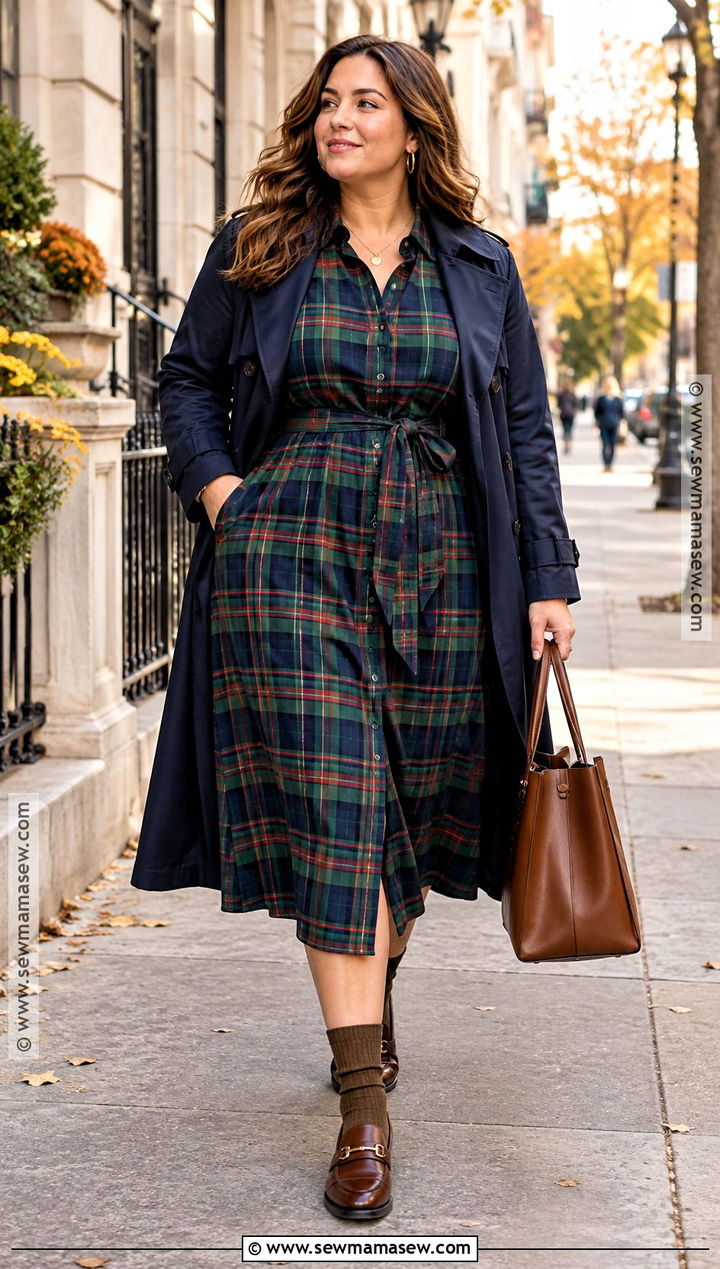 Plaid Shirt Dress With Loafers - 15 Cute Autumn Dresses
