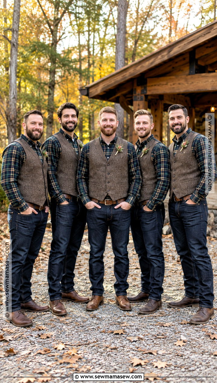 Plaid Shirt Groomsmen Attire With Dark Jeans - 15 groomsmen attire fall wedding jeans