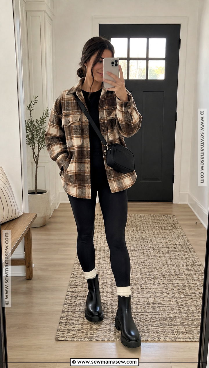 Plaid Shirt Jacket With Black Leggings - 15 women fall jackets