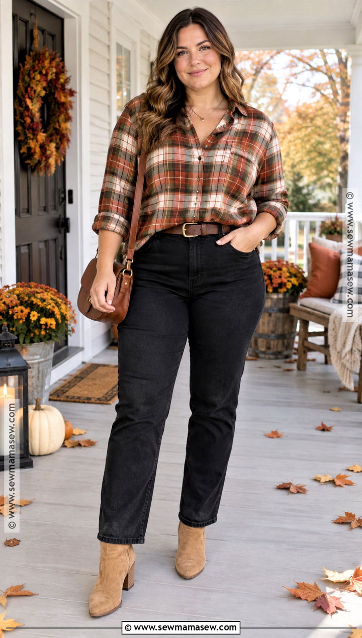 Plaid Shirt Thanksgiving Outfit With Black Jeans - 25 Thanksgiving Dinner Outfit Women Casual Ideas